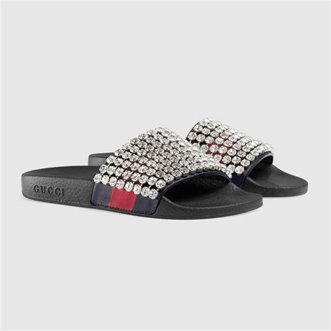 gucci web slides with crystals|gucci slide sandals.